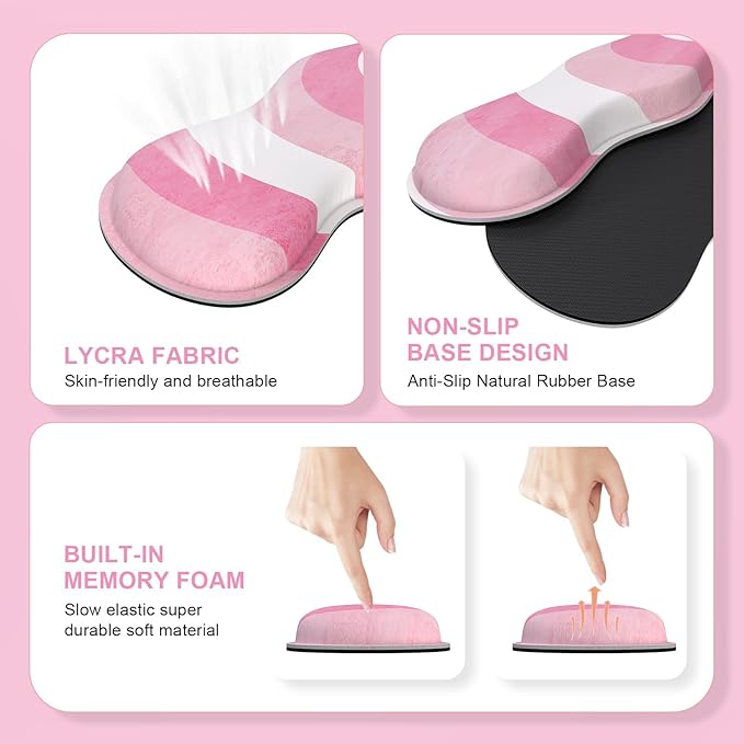 iLeadon Keyboard Mouse Pad Set Large Gaming Mouse Pad + Keyboard Wrist Rest + Mouse Pad with Wrist Support + Coaster Easy Typing Pain Relief Desk Mat Set Valentines Day present for Her Pink Heart
