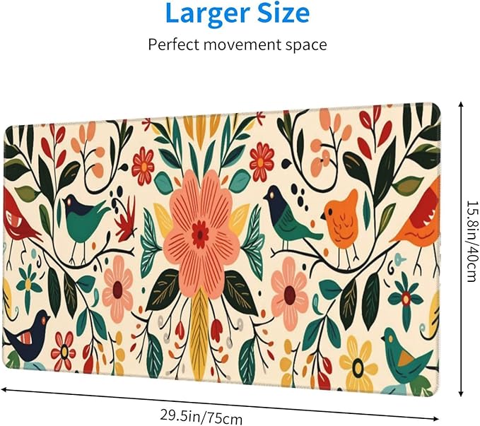 Bohemian Floral Desk Cover MatExtended Large Mouse PadComputer Laptop Mat Desk Decor for Office Game Home 30x16 Inch