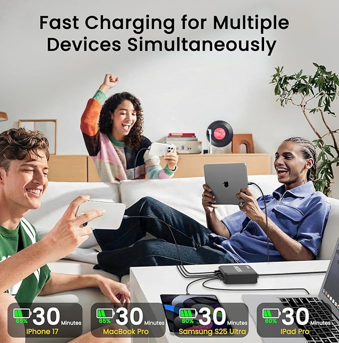 USB C Charging Station 500W USB C Charger Block 10 Port Fast Charger 100W PD USB-C Charging Station Hub for MacBook Pro/Air/iPad Pro/iPhone 17e/17/16/15/14/13/Pro Max/Samsung Galaxy Note (Black)