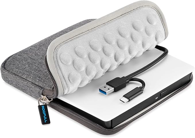 ROOFULL External CD DVD Drive for Mac Laptop USB 3.0 &amp USB-C Portable CD Reader Writer Burner DVD Player ROM+/-RW Disc Drive with Carrying Case for Apple MacBook Windows 11 PC Computer White