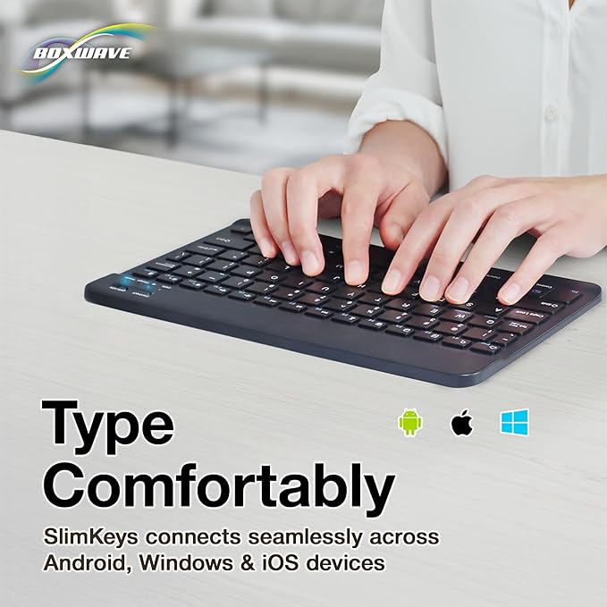 BoxWave Keyboard Compatible with Samsung Galaxy S24 - SlimKeys Bluetooth Keyboard Portable Thin with Chiclet-Style Keys - Jet Black