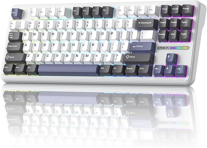 Aula F87 Pro Wireless Mechanical Keyboard 87-Key TKL Tri-Mode (BT5.0/2.4G/USB-C) Hot Swappable Gasket Mount Keyboard 4000mAh Battery RGB Backlit PBT Keycaps Custom Gaming Keyboard for PC Mac