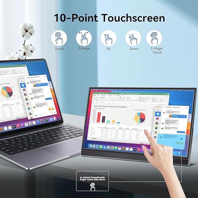 QQU 14 Portable Monitor Touchscreen 1920 * 1200P IPS/HDR Laptop Screen Extender Ultra-Slim Travel Monitor with Kickstand &amp Speakers HDMI USB C External Monitors for Laptop PC Phone Computer PS