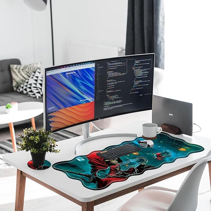 Large Gaming Mouse Pad Keyboard Wrist Rest Pad &amp Wrist Support Mousepad Set Stitched Edge Extended Non-Slip Base Memory Foam Desk Mat for Office HomeFunny Skull