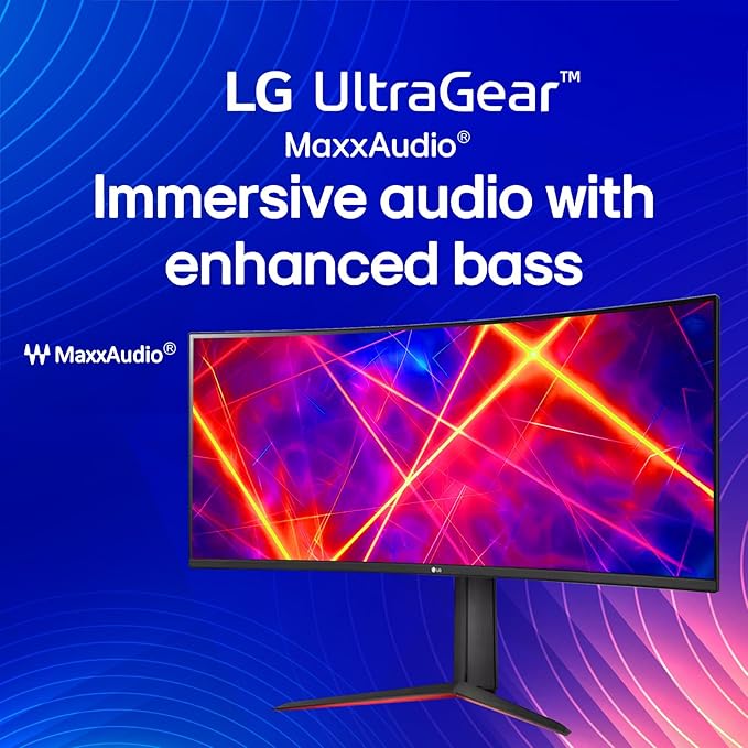 LG 34 Curved Ultragear Gaming Monitor QHD(3440x1440) 160Hz AMD FreeSync HDR10 sRGB 99% Built-in Speakers Multitasking and Content Creation DisplayPort &amp HDMI Tilt/Height Adjustable Stand