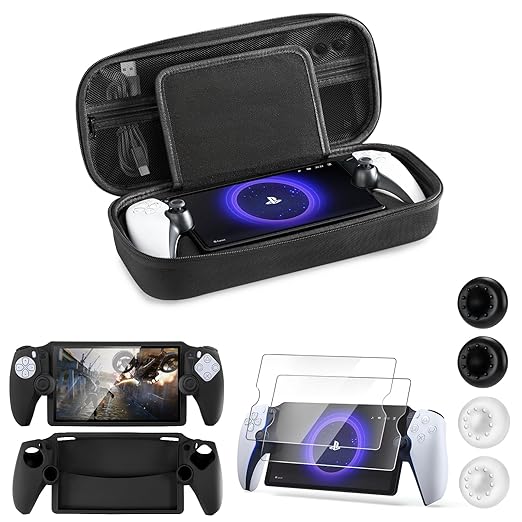 CoBak Hard Carrying Shell Case for PlayStation Portal Remote Player - with 2 Screen Protector 1 Grip Case 4 Thumb Grip Caps Hard Outer Cover for PS5 Portal Black