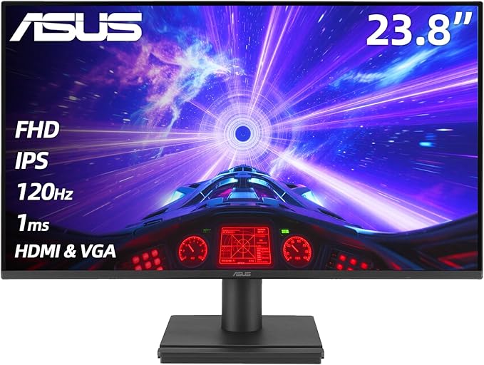 ASUS 24 FHD Gaming Office Monitor 120Hz 1ms Eye Care Monitor - IPS 99% sRGB Frameless Adaptive-Sync HDMI VGA Low Blue Light Flicker Free Tilt Adjustment Wall Mountable Black