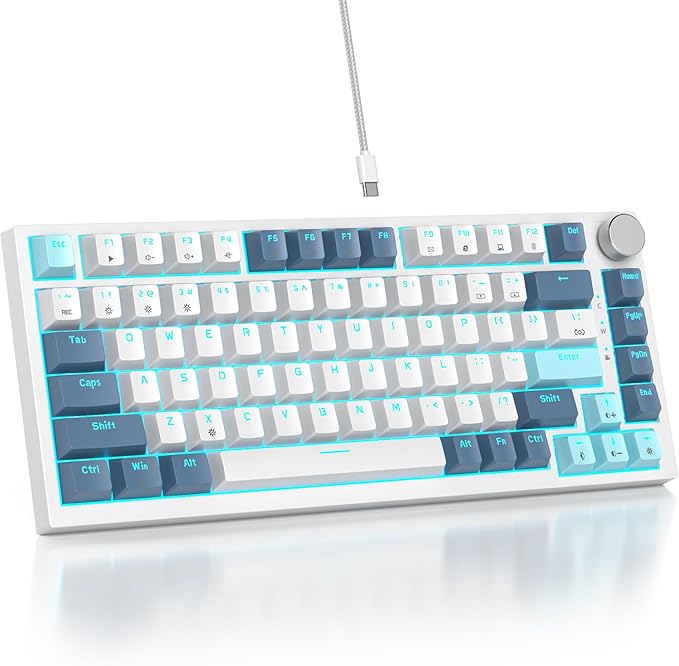 75% TKL Wired Mechanical KeyboardRGB Backlit Gasket Mount 82 Key Hot Swappable Custom Linear Red Switch Gaming Keyboard with Volume Knob &amp PBT Keycaps (82 Shoko)