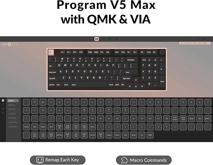 Keychron V5 Max Custom Wireless Mechanical Gaming Keyboard with Number Pad 96% Layout QMK/VIA 2.4 GHz/Bluetooth 5.1/Wired RGB Backlit Hot-Swappable Gateron Banana Switch for Mac Windows Linux