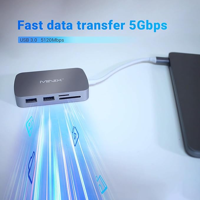 MINIX USB C Adapter 7 in 1 USB C Hub with 4K 60Hz HDMIGigabit Ethernet 2 USB 3.0 100W PD Charging SD/TF Card Reader Compatible with MacBook Pro/Air iPad Air/Pro iMac Laptop PC Grey