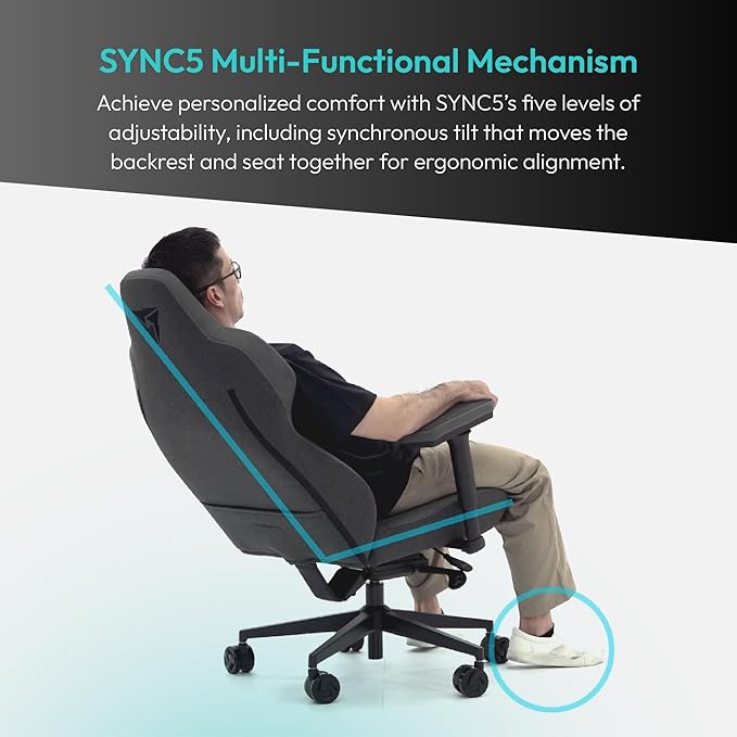 ThunderX3 CORE Smart MESH Gaming Chair Black &amp Dark Grey – Ergonomic Office Chair Automatic Lumbar Support Synchronised Mechanism 3D Armrests Fabric Cover for Users up to 125kg 155-190cm