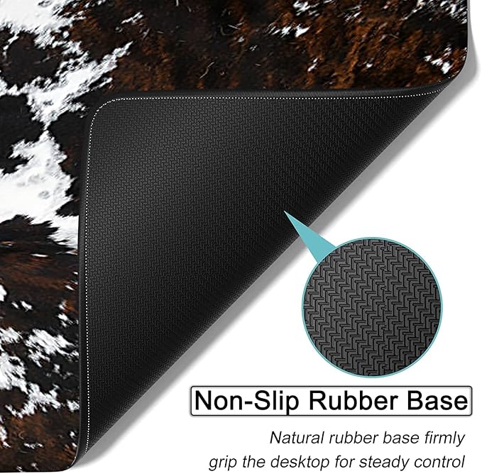 Large Gaming Mouse Pad 31.5x11.8 in Extended Computer Mouse Mat with Non-Slip PU Base Ergonomic Memory Foam Keyboard Wrist Rest for Work &amp Gaming Black and White Cow Fur Office Desk Pad