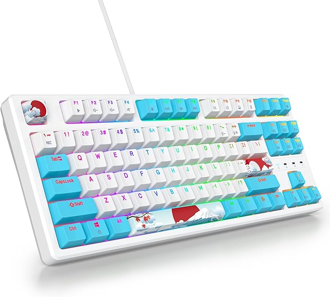 75 Percent Mechanical Gaming Keyboard 87 Keys RGB Backlit Wired Keyboard TKL Compact Keyboard with Linear Red Switches for Laptop PC PS4 PS5 Xbox Gamer(87 Sea)