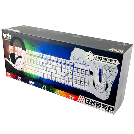 Gaming Keyboard and Mouse and Gaming Headset &amp Mouse Pad Wired LED RGB Backlight Bundle for PC Gamers Users - 4 in 1 White Edition Hornet RX-250