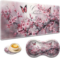 Large Game Mouse Pad + Wrist Support Pad + Coffee Coaster Desk Pad with Sewn Edges Anti-Slip Set pad Suitable for Office Work and Home - Cherry Blossom Butterflies