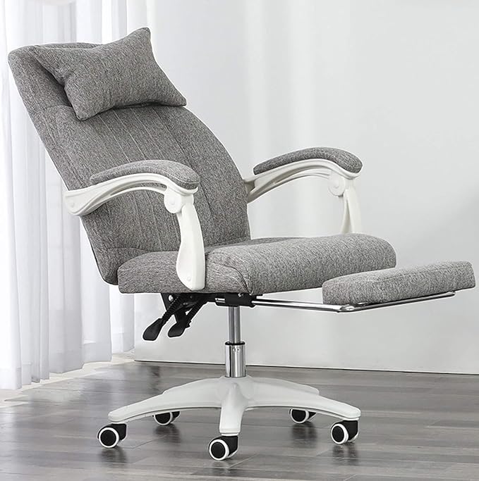 Gaming Chair Executive Office Computer Desk Chair Linkage Recliner with Headrest and Retractable Footrest (Color : Grey)