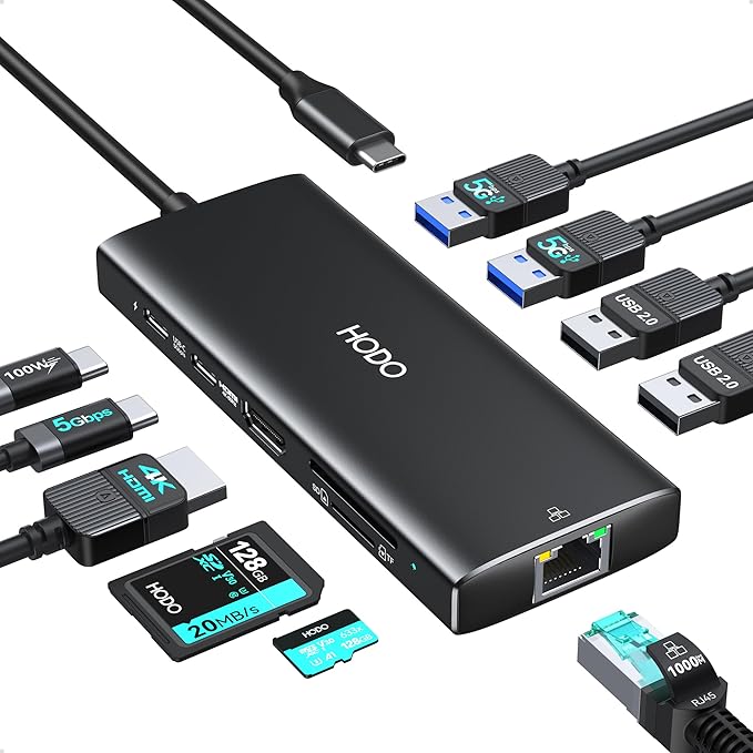 USB C Hub Multiport Adapter 10-in-1 Laptop USB C Docking Station for Dell/HP Laptop Type C Dock to 4K HDMIEthernet100W PD3USB 3.0 2USB 2.0 SD/TF Thunderbolt Dock for MacBook Surface Lenovo
