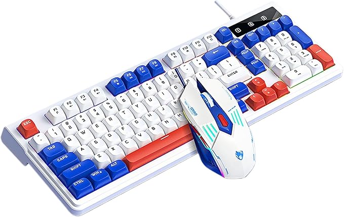 Wired Gaming Keyboard and MouseRainbow LED Mechanical Feeling Gaming Keyboard and 3600DPI Mouse Combo with 19-Keys Anti-Ghosting98keys Compact StylePlug &amp Play to PC LaptopWindows-White and B
