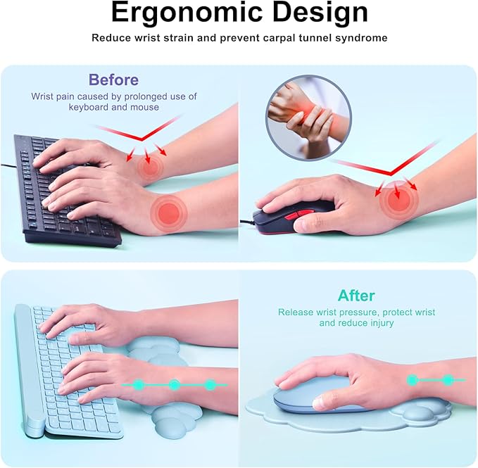 Cloud Mouse Pad with Wrist Rest Cloud Keyboard Wrist Rest Mouse Pad Wrist Support Ergonomic Cloud Keyboard Mouse Wrist Support (Blue)