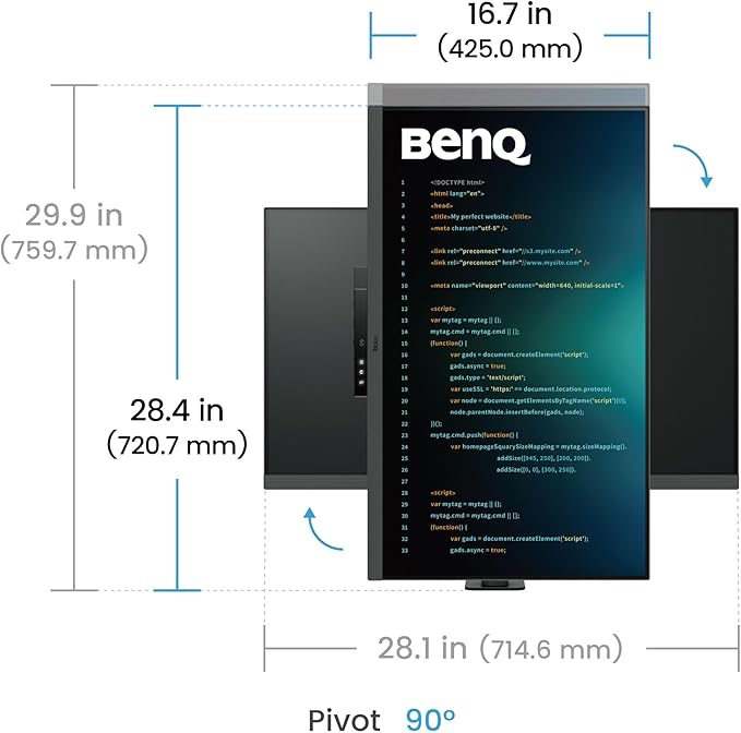 BenQ RD320UA 32” 4K 3840x2160 Programming Monitor with 2000:1 Contrast Ratio Nano Matte Panel MoonHalo 90W USB-C Coding Modes Night Hours Protection Ergonomic Stand and Eye-Care Technology