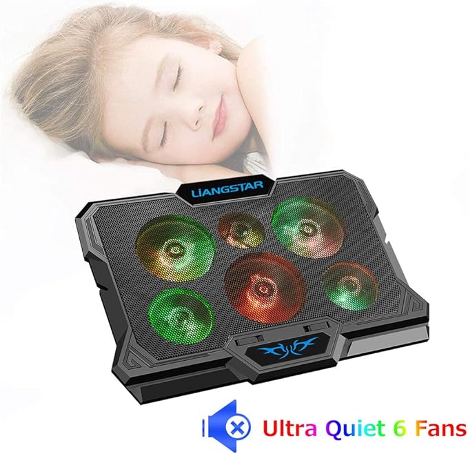 Laptop Cooling Pad Laptop Cooler with 6 Quiet Fans RGB 7 Color Light for 15.6-17 Inch Laptop Cooling Fan Stand Portable Slim USB Powered Gaming Laptop Cooling Pad Switch Control Fan Speed(Black)
