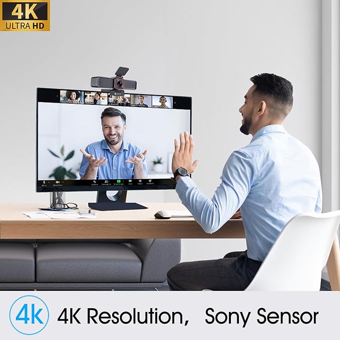 Angetube 4K Webcam with AI TrackingRemote Control 4K Web Camera/10X Digital Zoom 1080P 60fps Web cam with USB 3.0 HDR/Dual Noise Cancelling Microphones for Video Calls/Meetings/Streaming/Skype/Zoom