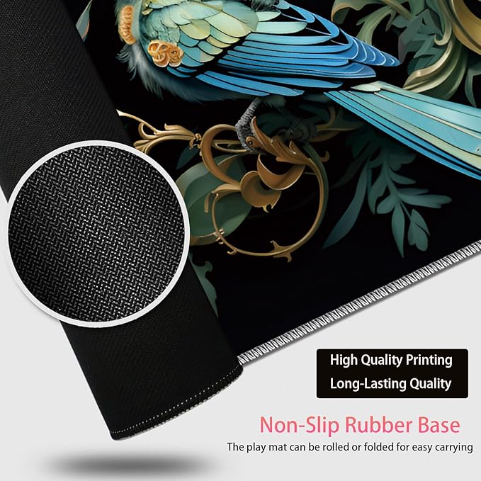 Large Gaming Mouse Pad + Mouse Wrist Rest Pad + Coaster Combination 31.5 x 11.8 Durable Non-Slip Extension Table Mat Suitable for Office and Home Bird Leaf
