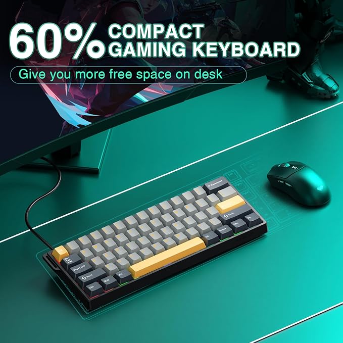 AULA WIN60 HE MAX - 60% Mechanical Gaming Keyboard Wired Hall Effect Magnetic Switches Hot Swappable Adjustable Actuation Rapid Trigger Mode 8000 Hz Polling Rate 60 Percent Keyboard Compact Design