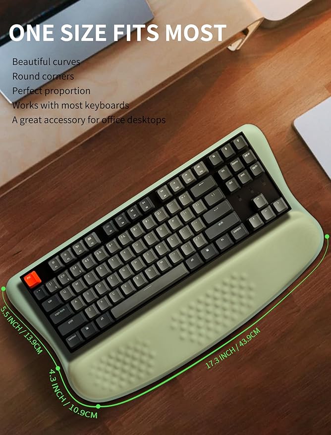 Ergonomic Wave Wrist Rest with Keyboard Stand Cushioned Palm Rest Comfortable Integrated Memory Foam for Natural Typing and Relieve Wrist Pain Minty Olives Green