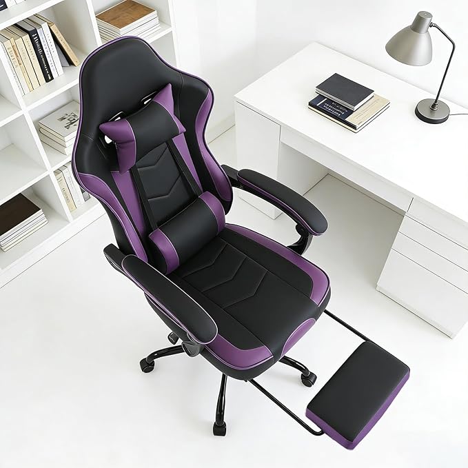 Gamer Chair Ergonomic Computer Chair Gaming Linked Armrests 300lb Capacity Heavy Duty Wide Seat Adjustable Recliner for Professional Players and Adults (Purple+Black)