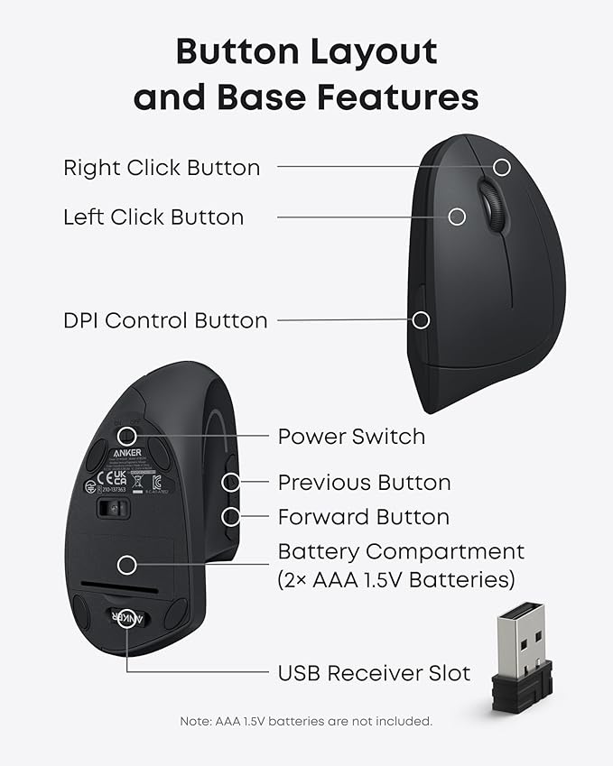 Anker 2.4G Wireless Vertical Ergonomic Optical Mouse&ampAnker Ergonomic Optical USB Wired Vertical Mouse
