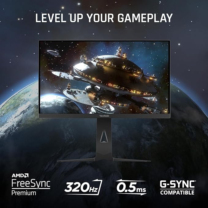 ViewSonic XG275D-4K 27 Inch 4K UHD Gaming Monitor with Switchable Refresh Rate Up to 320Hz 0.5ms Response Time AMD FreeSync Premium Advanced Ergonomics HDMI DisplayPort and 65W USB-C