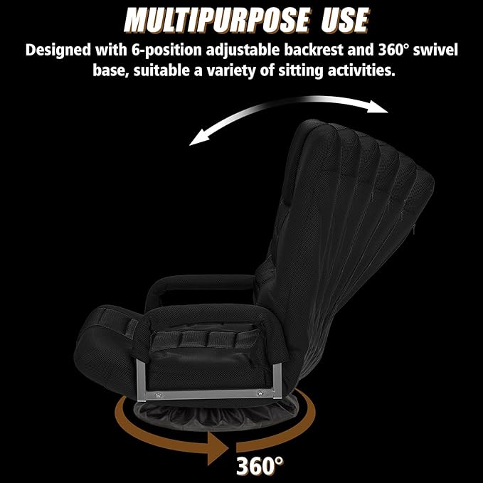 Swivel Gaming Chair Multipurpose 2PACK Floor Gaming Chair for Playing Video Games TV Reading w/Armrest Lumbar Support &amp 6 Adjustable Postion Backrest for Adults Black