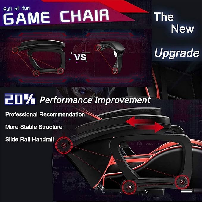 Video Gaming Chairs with LED Light Ergonomic Gaming Chair with Massage Lumbar Support and Bluetooth Speakers Computer Chair with Retractible Footrest and Backrest AdjustablePink