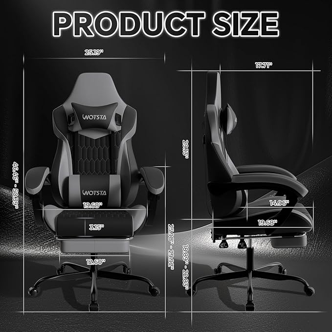Gaming Chair with Footrest High Back Gaming Chairs PVC Leather Ergonomic Gamer Chair with Adjustable Headrest Lumbar Support Racing Style Video Gaming Chair for Office/Home (BlackGrey)