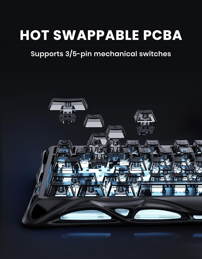 GravaStar Mercury K1 75% Wireless Mechanical Keyboard Aluminum Alloy Gaming Keyboard with Knob Hot Swappable Linear Switches Transparent Keycaps RGB Backlit 2.4GHz/BT5.0/USB for PC Gaming