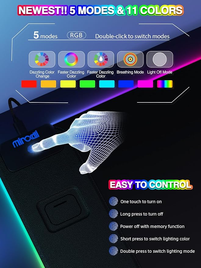 RGB Desk Mat with 15W Fast Charging Mouse Pad Wireless Charging Large Gaming Mousepad for Desk Pad Waterproof Non-Slip