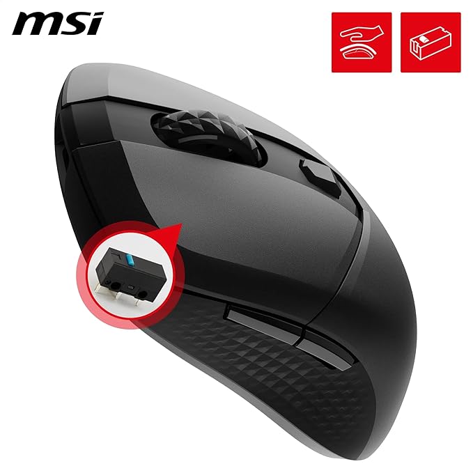 MSI Versa 300 Wireless Gaming Mouse - 8000 DPI Optical Sensor 1000 Hz Polling Rate Symmetrical 30M+ Click Kailh Micro Switches 6 Buttons 50-Hour Battery 1ms Latency RGB 60g - Wired/Wireless