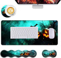 Mouse PadLarge Desk Mat Set 4in1 XL Mousepad + Keyboard Wrist Rest+Mouse Wrist Rest+Coaster with Ergonomic Desk Pad for Home Office Table Computer Cover -Halloween Pumpkins and Bat