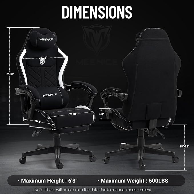 Big and Tall Gaming Chair Fabric with Pocket Spring Cushion High Back Heavy Duty Gaming Chairs for Adults with Massage Lumbar Support Ergonomic Computer Chair with Footrest for 400LBS Black