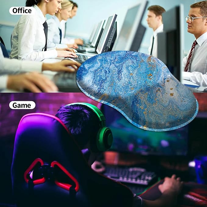 Mouse Pad with Wrist Support Gel Blue Ocean Pattern Design Ergonomic Gaming Mousepad with Wrist Rest for Laptop Computer Home Office Working Mouse Mat + A Cute Coffee Pad