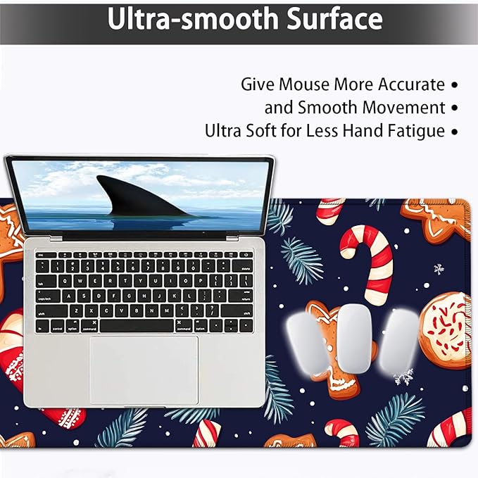 Large Mouse pad and Keyboard Support Set Ergonomic Memory Foam Keyboard Wrist Rest Extended Gaming Mouse Pad with Stitched Edges Christmas Theme XXL Desk Mat (31.5 X 11.8 in)