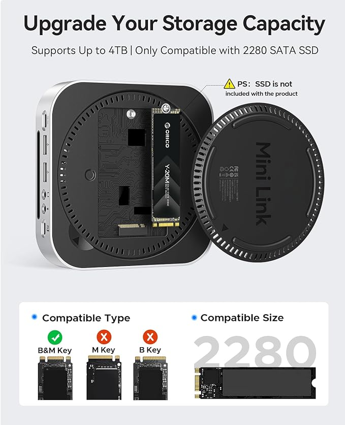 ORICO MiniLink Mac mini M4 Hub with SATA SSD Enclosure 5Gbps(480MB/s) USB 3.0 Port SD 3.0/TF 3.0 Card Readers 3.5mm Headphone Jack and Microphone Jack (M410P)