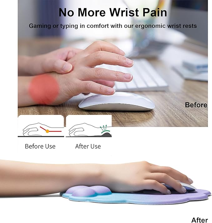 OUEST Cloud Wrist Rest Keyboard and Mouse Pad with Cute Ergonomic Memory Foam Non-Slip PU Base for Computer Mac Laptop Office Gaming-Purple/Cyan