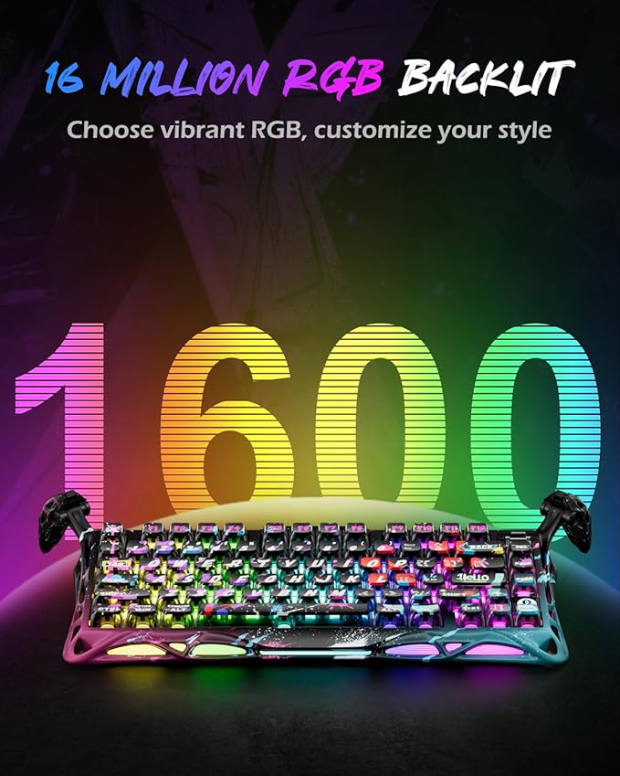 GravaStar Mercury V75 Pro 75% Hall Effect Magnetic Switch Gaming Keyboard Only Wired Hot‑Swappable 8000 Hz Polling Dual‑Zone RGB Semi‑Aluminum Frame - Neon Graffiti