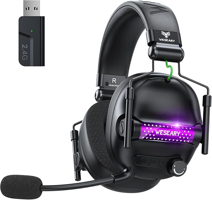 Wireless Gaming Headset with Mic Gaming Headphones for PS5 PS4 PC Switch &amp Mac Bluetooth 5.4 &amp 2.4GHz Wireless Headset 3D Surround Sound 50mm Drivers 50Hr Battery Life LED Lighting