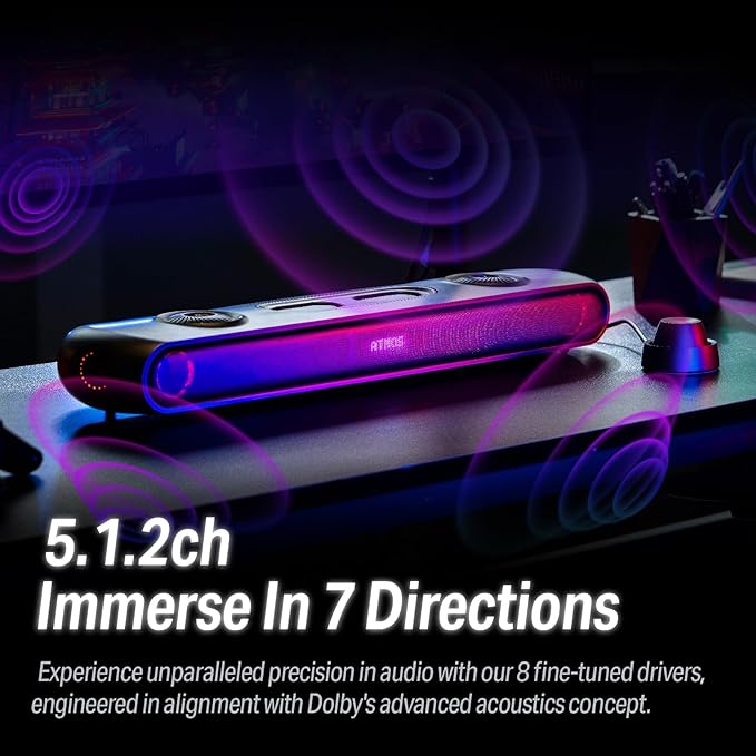 OXS Thunder Pro Gaming Soundbar with 5.1.2 Dolby Atmos Surround Sound System Built-in Woofer Bluetooth Multi-Connection 3 Pro Gamer Modes Sleek Toggle Design for Pcs and Gaming Consoles