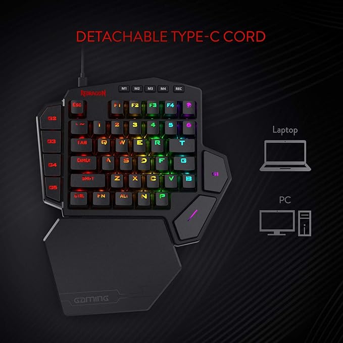 Redragon K585 DITI Wired One-Handed RGB Mechanical Gaming Keyboard 42 Keys Type-C Professional Gaming Keypad w/Upgraded Hot-Swappable Socket 7 Onboard Macro Keys &amp Detachable Wrist Rest