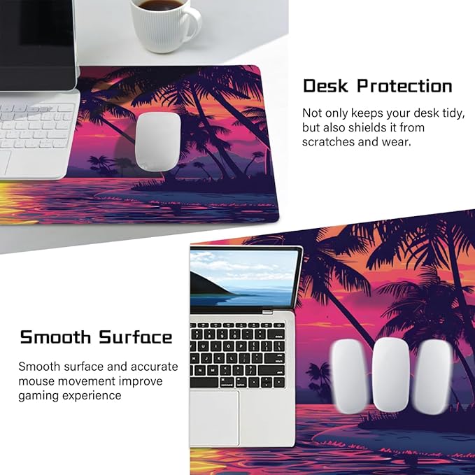 Sunset Beach Palm Large Mouse Pad Gaming Mousepad Desk Mat for Desktop Computer Keyboard Waterproof Mouse Mat Desk Pad with Non-Slip Base for Game School Office Home 35.4 x 15.7