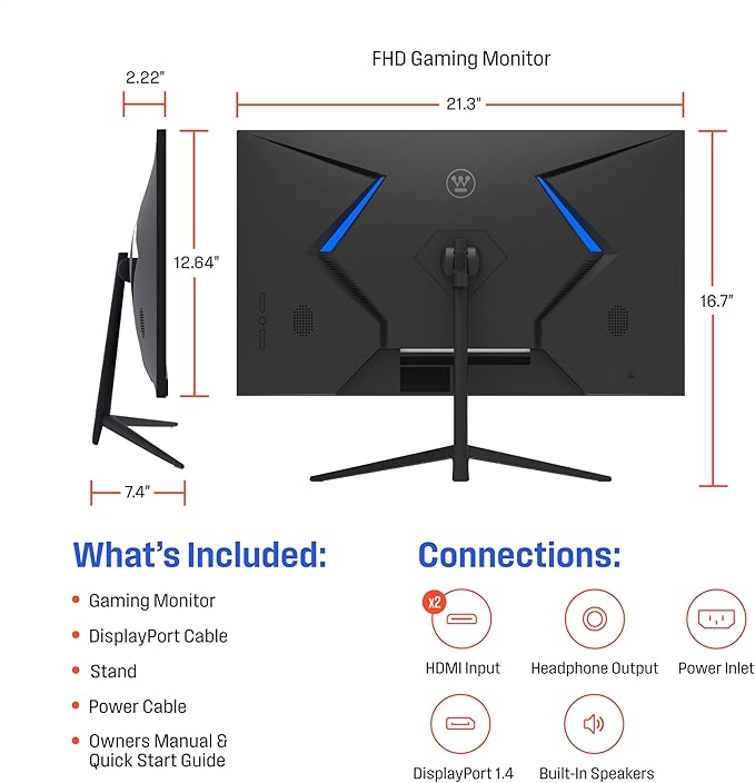 Westinghouse 24 Inch Flat Gaming Monitor 180Hz 1ms AMD FreeSync Support Low Motion Blur 1080p Full HD IPS Display for Office PC &amp Console Games Built in Speakers 1x DisplayPort 2X HDMI